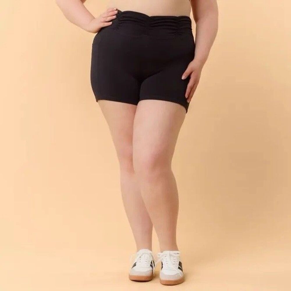 Blogilates Women's Ruched Waist Bike Shorts Black 3X High Rise Activewear